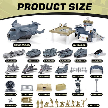XDUOYJOY Military Base Playset with 11 Army Vehicles, Action Figures & Play Mat – Military Toy Building Set Ages 3+