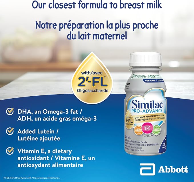 Similac Pro-Advance Step 1 Ready-to-Feed Baby Formula with 2'-FL, DHA & Iron – 16 × 235 mL Bottles (3.76 L), Ages 0–12 Months