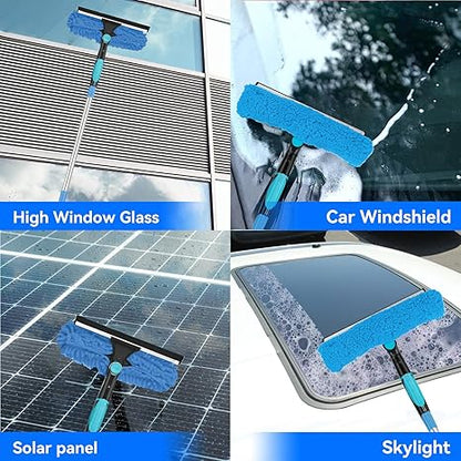 Window Squeegee Cleaning Kit with Extension Pole and Microfiber Scrubber