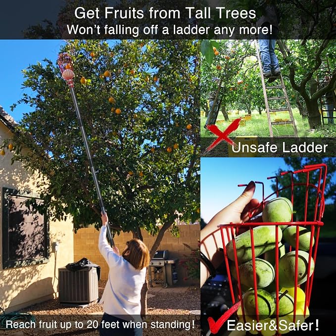 DonSail Telescoping Fruit Picker Pole with Basket – 35" to 120" Adjustable Tree Fruit Picking Tool with Foam Cushion