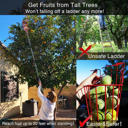DonSail Telescoping Fruit Picker Pole with Basket – 35" to 120" Adjustable Tree Fruit Picking Tool with Foam Cushion