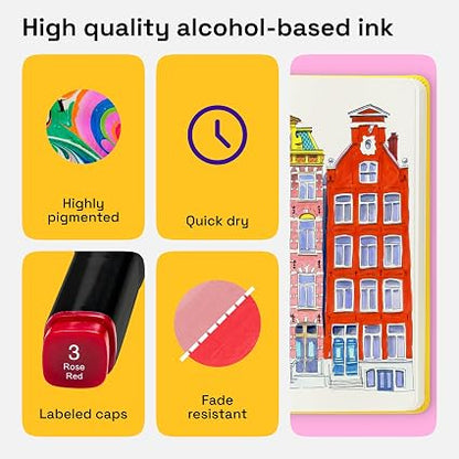 ARTISTRO Dual-Tip Alcohol Markers Set – Brush & Chisel Permanent Art Markers with Carrying Case