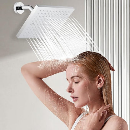 Lavatrum 8-Inch Square Rainfall Shower Head – High Pressure Chrome Showerhead with 360° Adjustable Angle & Anti-Clog Silicone Nozzles