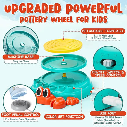 Lehoo Castle Kids Pottery Wheel Kit – USB Electric Pottery Studio with Air-Dry Clay, Paints & Sculpting Tools, Ages 6+