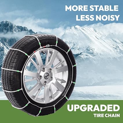 SNOCATENA Snow Chains for Car & SUV – Set of 2 Cable Tire Chains for 195-235mm Tire Widths