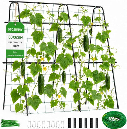 OTOSUNNY Garden Tunnel Trellis for Climbing Plants – 63" x 63" x 24" Metal Trellis with Netting