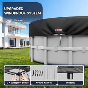 12 Ft Round Above Ground Pool Cover – 420D Oxford Waterproof Solar Tarp with Windproof Straps