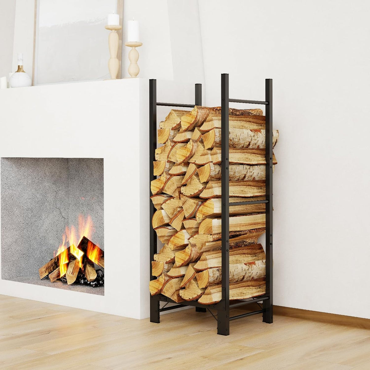 C-Hopetree Adjustable Firewood Rack – Heavy-Duty Steel Indoor Outdoor Log Holder, 32–96" Expandable
