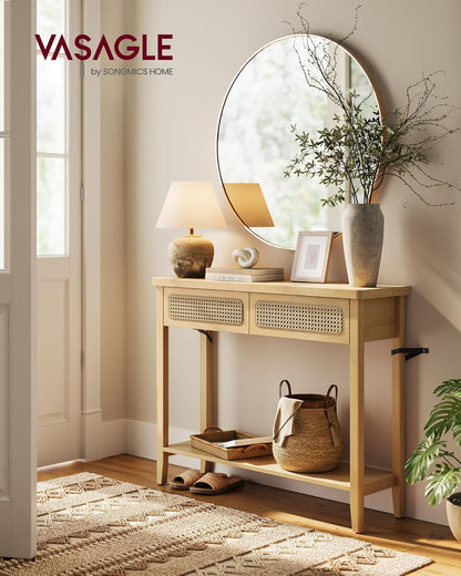 Boho Console Table with Drawers and Storage Shelf, Narrow Entryway Table, Sofa Table for Hallway, Living Room and Bedroom