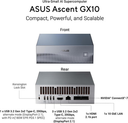 ASUS Ascent GX10 AI Supercomputer – NVIDIA GB10, 128GB Unified Memory, 1TB NVMe – Open Box