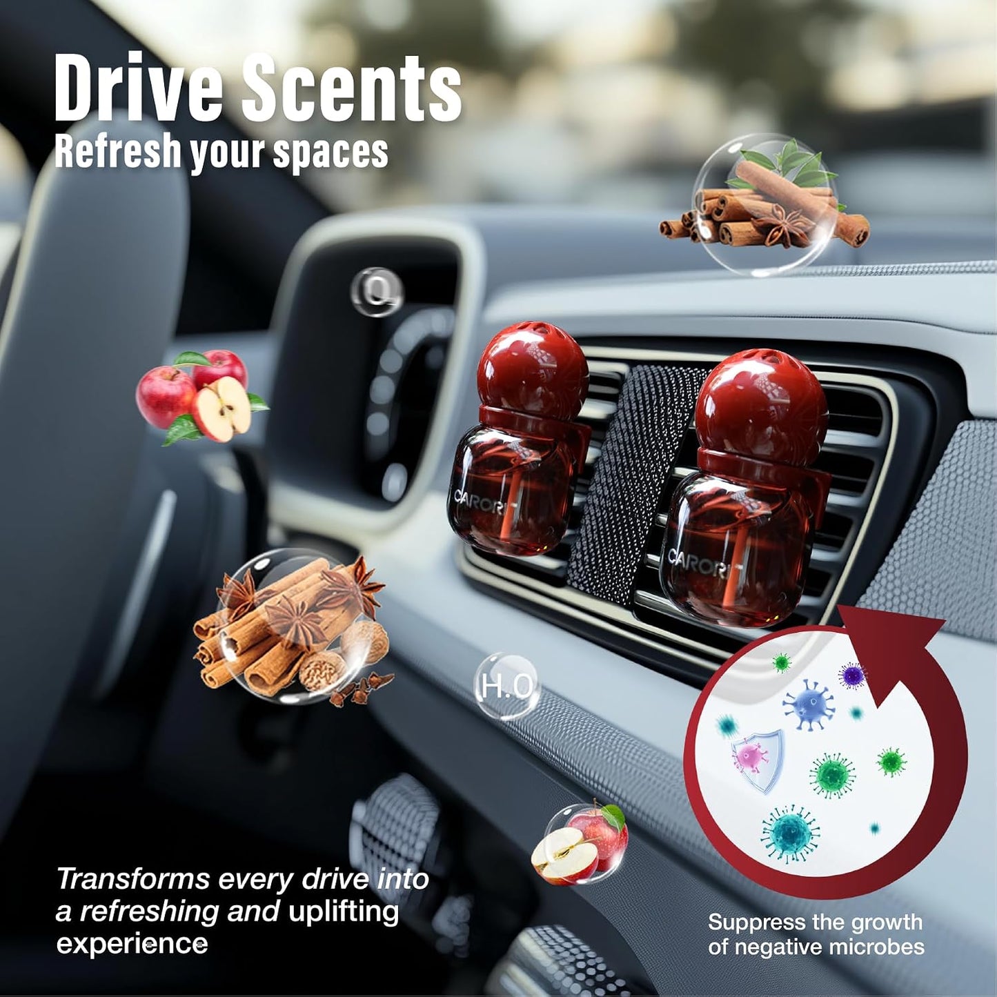 Carori Car Air Freshener Vent Clips – Long-Lasting Auto Air Freshener & Odor Eliminator, 13ml x 2 Pack
