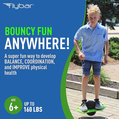 Flybar Pogo Trick Ball Balance Board for Kids – Anti-Slip Bounce Board with Pump, Indoor & Outdoor Toy, Ages 6+, Green Mean