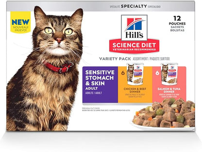 Hill’s Science Diet Sensitive Stomach & Skin Adult Wet Cat Food Variety Pack – 79.3g Pouches, Pack of 12