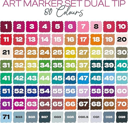 SOLVANE 80-Colour Alcohol Markers Set – Dual Tip Brush and Chisel Art Markers for Drawing, Colouring and Illustration