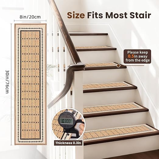 Mollydot Non-Slip Indoor Stair Treads 4-Pack – 8" x 30" Peel & Stick Carpet Mats for Wooden Steps