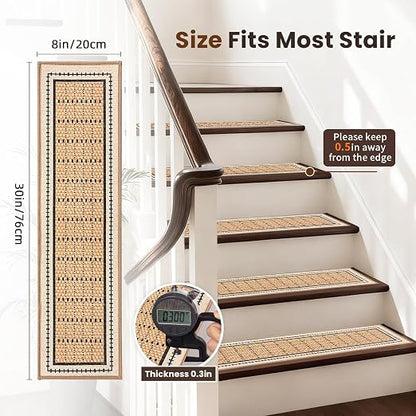 Mollydot Non-Slip Indoor Stair Treads 4-Pack – 8" x 30" Peel & Stick Carpet Mats for Wooden Steps