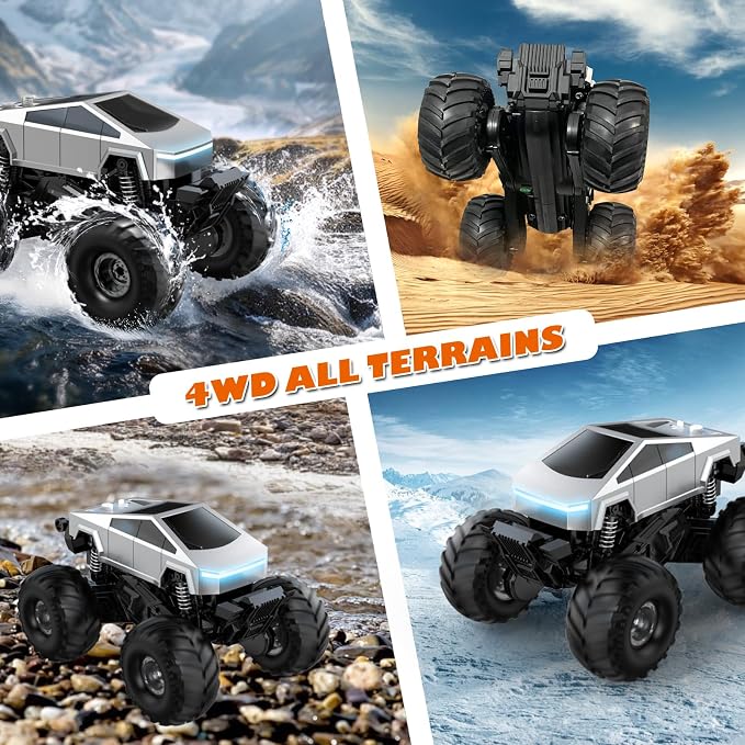 NYVEWIV 4WD Amphibious RC Monster Truck – 1:18 Scale Remote Control Off-Road Car with 360° Stunts, Stand-Up Mode, 2.4GHz Controller & Charging Dock