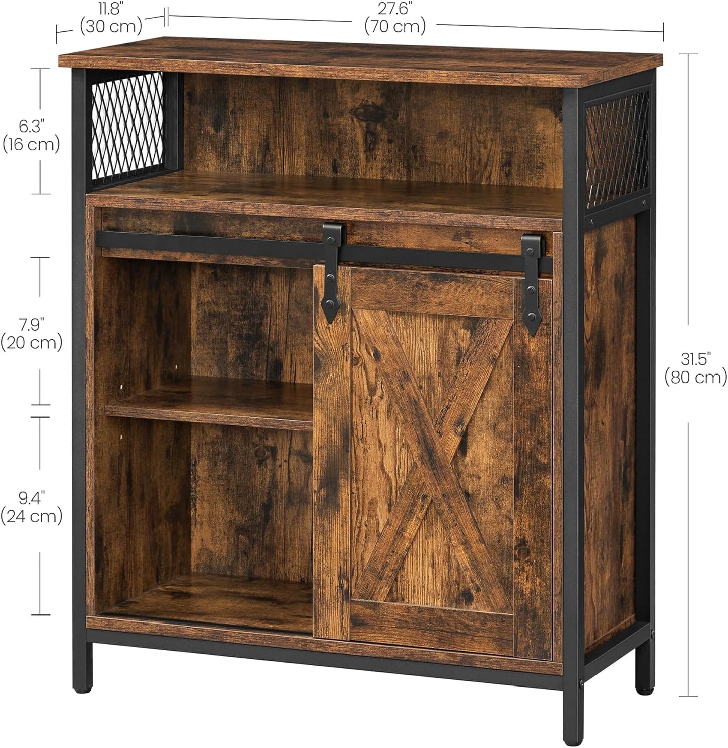 Industrial Storage Cabinet with Sliding Barn Door, Sideboard Buffet Cabinet with Adjustable Shelf and Open Storage for Entryway, Living Room, Kitchen and Office Rustic Brown and Black LSC089B01