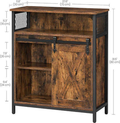 Industrial Storage Cabinet with Sliding Barn Door, Sideboard Buffet Cabinet with Adjustable Shelf and Open Storage for Entryway, Living Room, Kitchen and Office Rustic Brown and Black LSC089B01