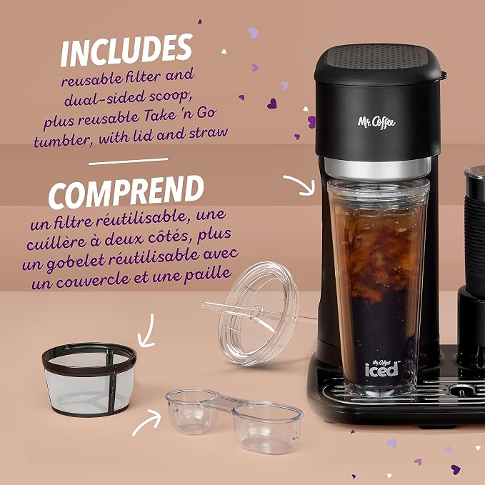 Mr. Coffee 4-in-1 Single-Serve Coffee Maker with Milk Frother – Hot & Iced Coffee, Latte & Cappuccino Machine with Reusable Filter