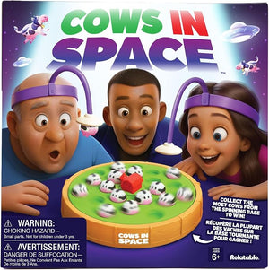 Cows in Space Bilingual English/French Kids Party Game – 2-Player Magnetic UFO Headband Cow Abduction Game Ages 6+