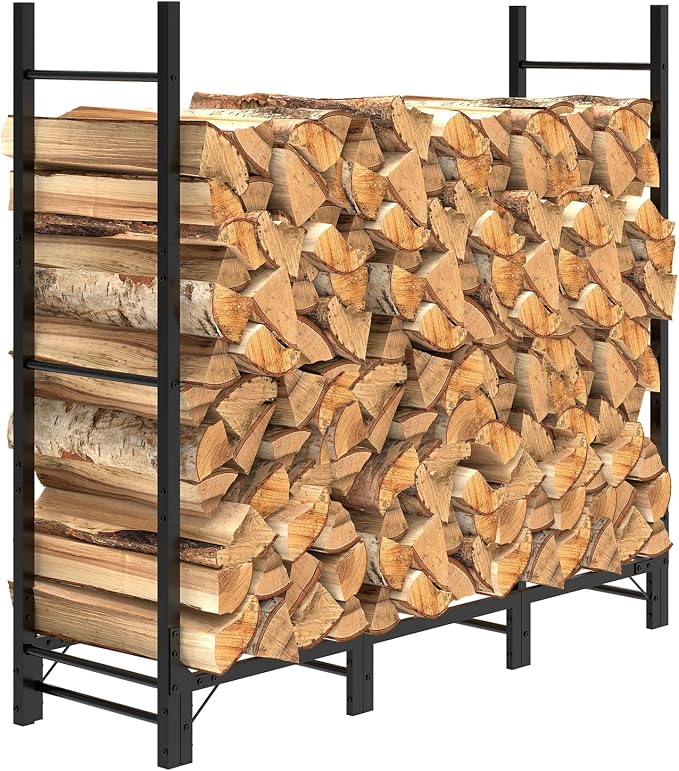 C-Hopetree Adjustable Firewood Rack – Heavy-Duty Steel Indoor Outdoor Log Holder, 32–96" Expandable