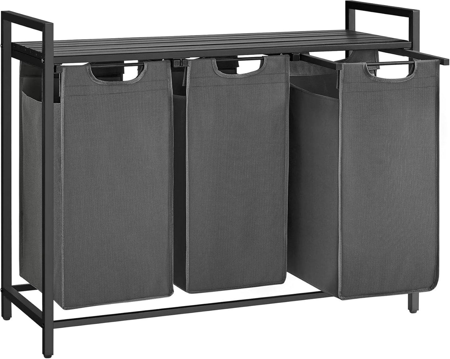 3 Section Laundry Hamper with Pull-Out Removable Bags and Storage Shelf, Laundry Sorter for Bathroom, Laundry Room and Bedroom 36.4" x 13" x 28.4" Slate Gray and Charcoal Gray BLH301G01