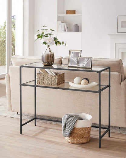 Console Table with Tempered Glass Shelves, Entryway Table, Sofa Table for Hallway, Living Room and Foyer 39.4 Inch Gold LGT025B01
