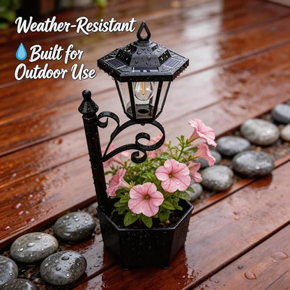 DJGIFI 29.5" Solar Lamp Post with Planter – Outdoor Waterproof Dusk-to-Dawn LED Garden Light for Patio, Yard & Pathway