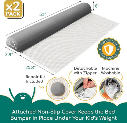 LUMARA Inflatable Bed Rails for Toddlers - Portable Travel Bed Bumpers with Non-Slip Design for Twin, Full, Queen & King Beds