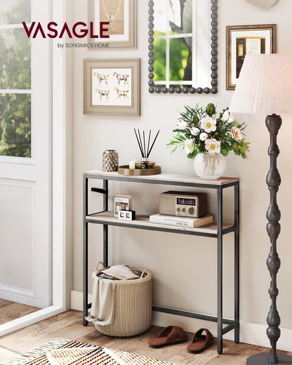Slim Console Table with Storage Shelf, 2 Tier Entryway Table, Narrow Sofa Table for Hallway, Living Room and Small Spaces Heather Greige and Ink Black LNT130K02