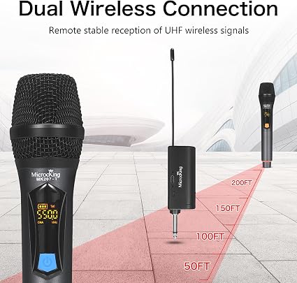 MicroKing UHF Wireless Handheld Microphone with Rechargeable Receiver – Dynamic Karaoke & PA Mic