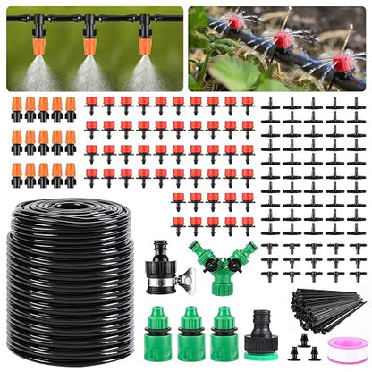 Ambitelligence 164FT Drip Irrigation System – 50M Automatic Garden Watering & Misting Kit with 1/4" Tubing, Adjustable Drippers & Nozzles