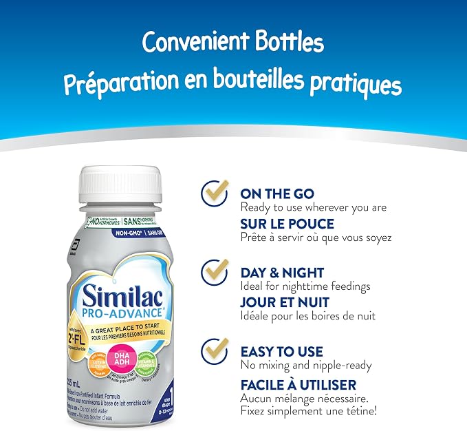 Similac Pro-Advance Step 1 Ready-to-Feed Baby Formula with 2'-FL, DHA & Iron – 16 × 235 mL Bottles (3.76 L), Ages 0–12 Months