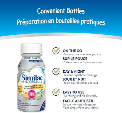 Similac Pro-Advance Step 1 Ready-to-Feed Baby Formula with 2'-FL, DHA & Iron – 16 × 235 mL Bottles (3.76 L), Ages 0–12 Months