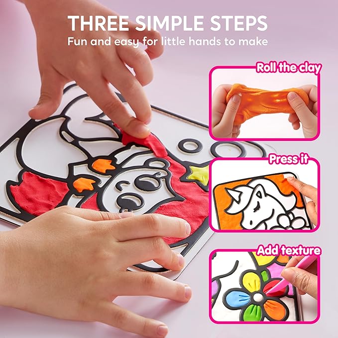 Klever Kits Air Dry Clay Painting Kit – 8 Pre-Grooved Art Boards for Kids, Non-Toxic Craft Set