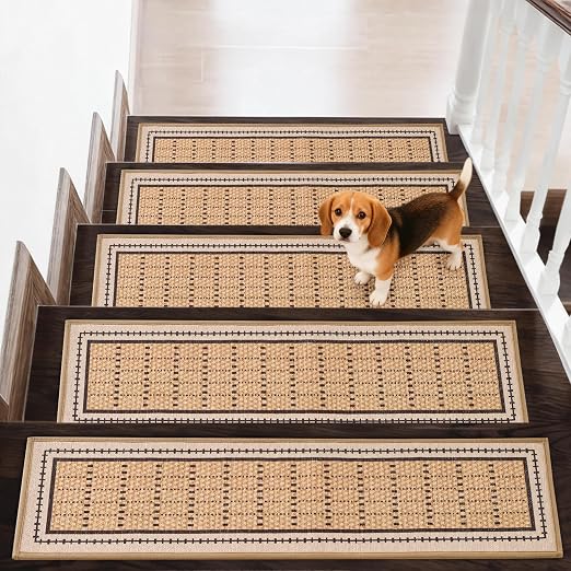 Mollydot Non-Slip Indoor Stair Treads 4-Pack – 8" x 30" Peel & Stick Carpet Mats for Wooden Steps
