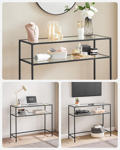 Console Table with Tempered Glass Shelves, Entryway Table, Sofa Table for Hallway, Living Room and Foyer 39.4 Inch Gold LGT025B01