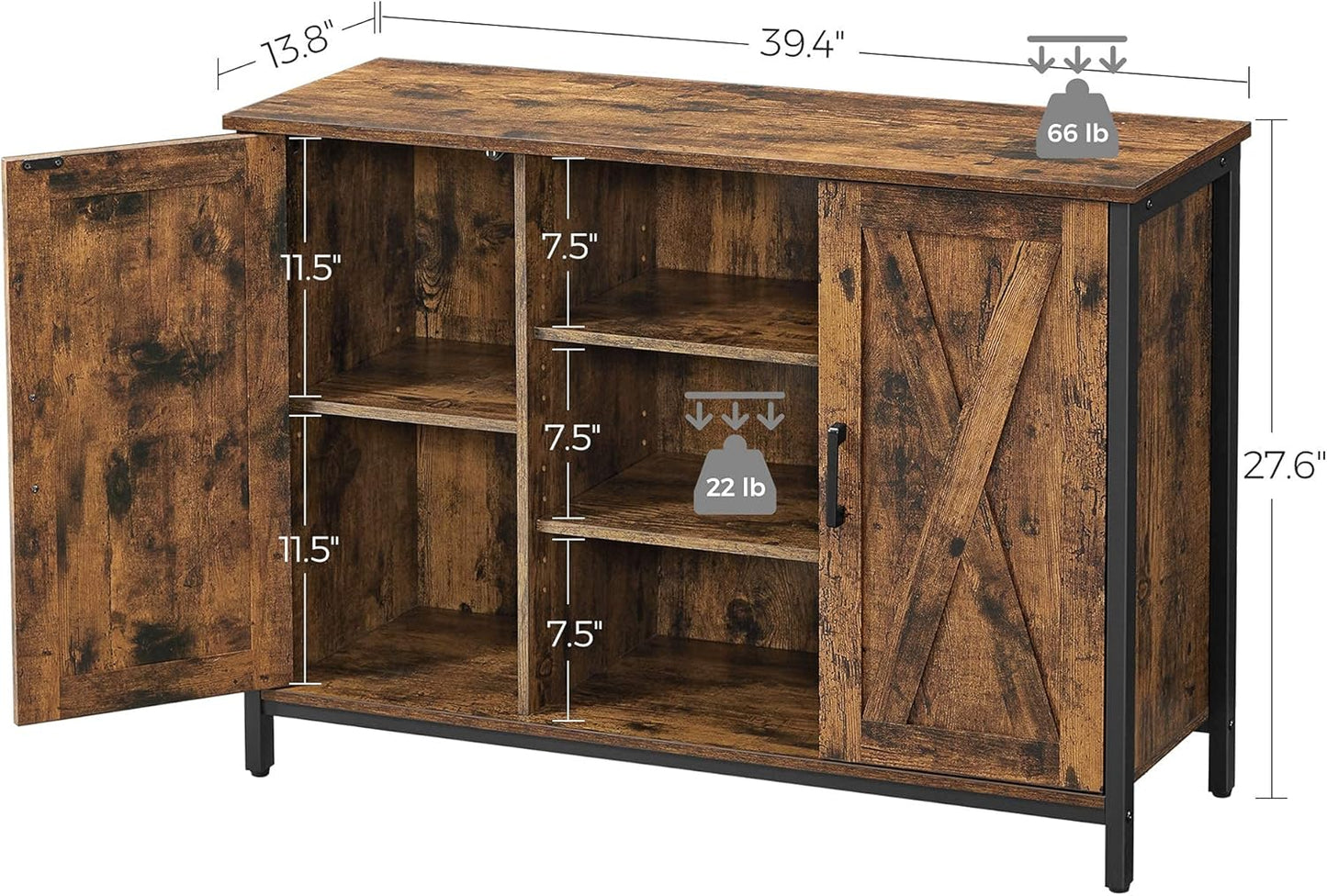 Industrial Sideboard Buffet Cabinet with Doors & Open Shelves – Coffee Bar Storage Cabinet Vintage Brown & Black LSC098B01V1