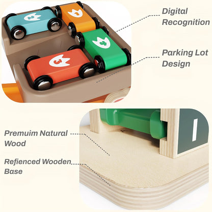 Itainq Wooden Car Ramp Racer Toy – Dinosaur Montessori Race Track with 6 Toy Cars & Puzzle for Toddlers Ages 1–2