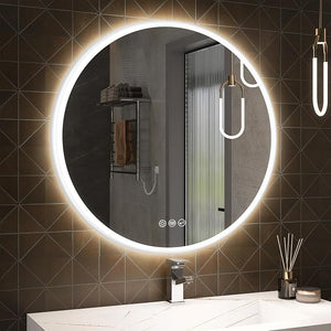 32" Round LED Bathroom Mirror – 3D Border Backlit Vanity Mirror with Anti-Fog, Dimmable 3-Colour Lighting & Tempered Glass