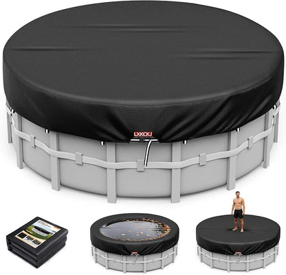 12 Ft Round Above Ground Pool Cover – 420D Oxford Waterproof Solar Tarp with Windproof Straps