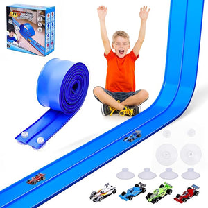 JAESITETER 15 Ft Flexible Race Car Track for Kids – Roll-Up Car Ramp with Suction Cups, Compatible with 1:64 Diecast Cars