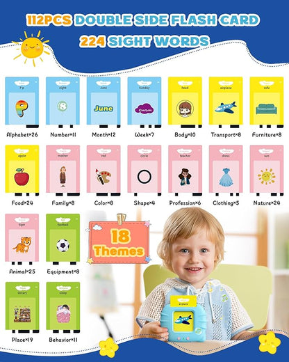 Shiningstone Talking Flash Cards 224 Words Cat Blue Speech Therapy Learning Toy for Toddlers