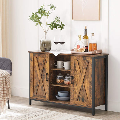 Industrial Sideboard Buffet Cabinet with Doors & Open Shelves – Coffee Bar Storage Cabinet Vintage Brown & Black LSC098B01V1