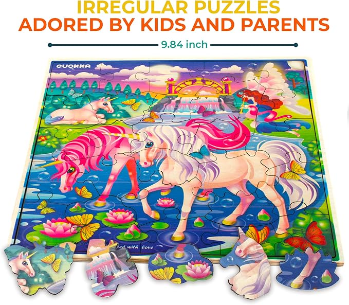 QUOKKA Wooden Unicorn Puzzle for Kids – 28-Piece Jigsaw Puzzle, 21 x 21 cm Educational Toy for Ages 3–8