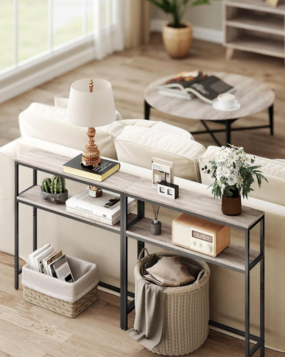 Slim Console Table with Storage Shelf, 2 Tier Entryway Table, Narrow Sofa Table for Hallway, Living Room and Small Spaces Heather Greige and Ink Black LNT130K02