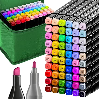ARTISTRO Dual-Tip Alcohol Markers Set – Brush & Chisel Permanent Art Markers with Carrying Case