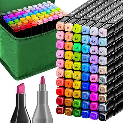 ARTISTRO Dual-Tip Alcohol Markers Set – Brush & Chisel Permanent Art Markers with Carrying Case