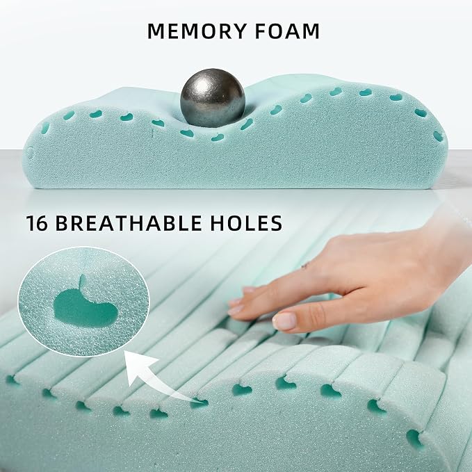 Cervical Memory Foam Pillow – Ergonomic Contour Neck Support Pillow with Ventilated Cooling Design for Side & Back Sleepers, 60 x 40 cm